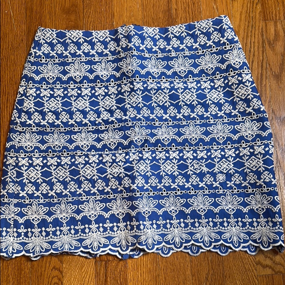 Ann Taylor Loft Blue and White Embroidered Patterned Women's Skirt Size 4